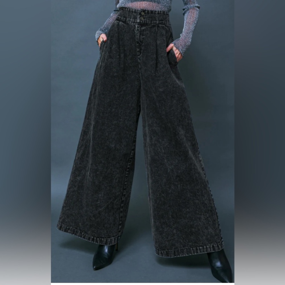 High Waisted Wide Leg Dark Wash Denim